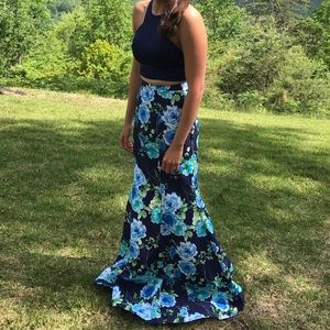 Sequin Hearts blue floral 2 piece prom dress. Size 1.